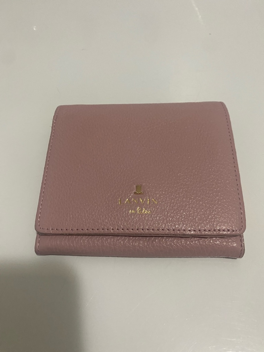 Lanvin rose pink pebbled leather compact wallet with gold logo
